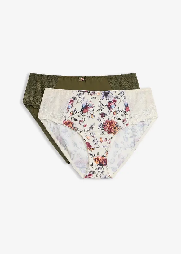 Truse med h&oslash;y midje og blomsterm&oslash;nster (2-pack), bonprix