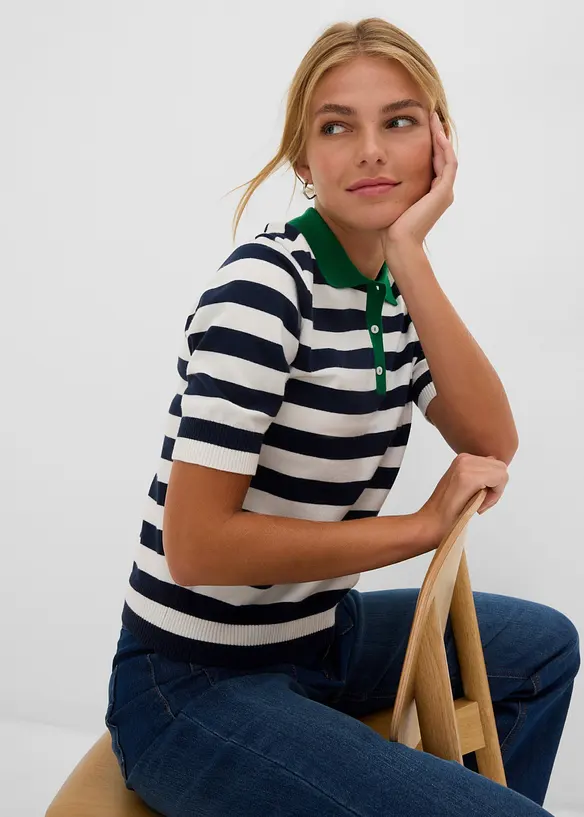 Finstrikket genser med polokrage, bonprix