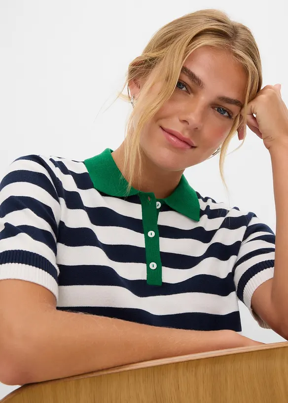 Finstrikket genser med polokrage, bonprix