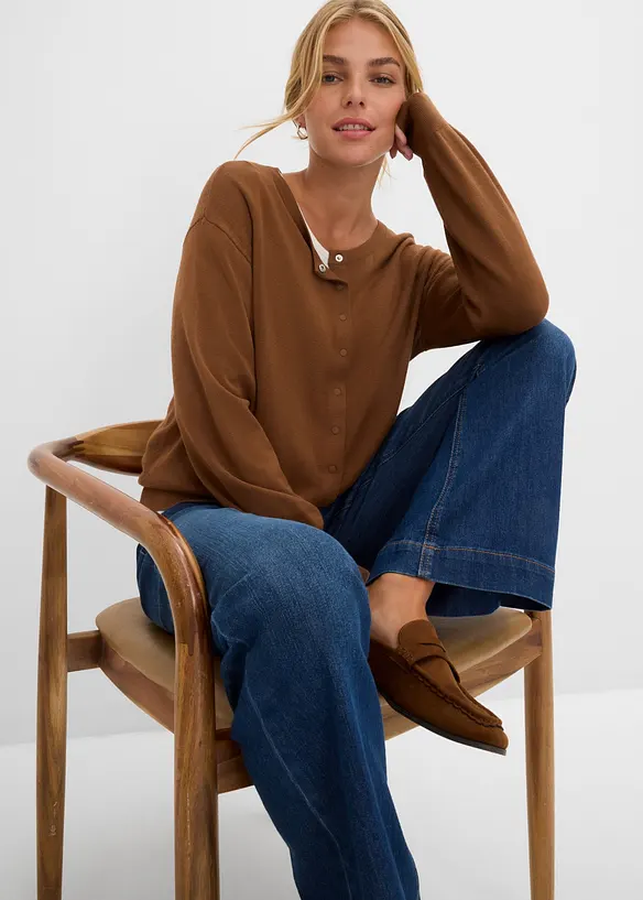 Finstrikket cardigan i myk viskosemiks, bonprix