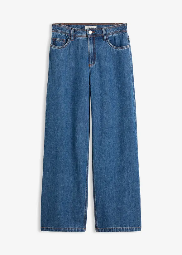 Wide leg jeans mid waist, cropped, bonprix