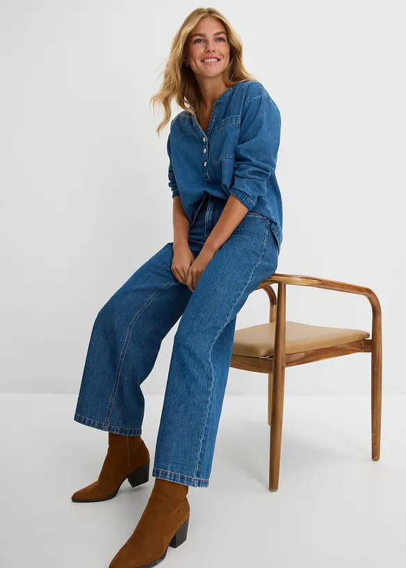 Wide leg jeans mid waist, cropped, bonprix