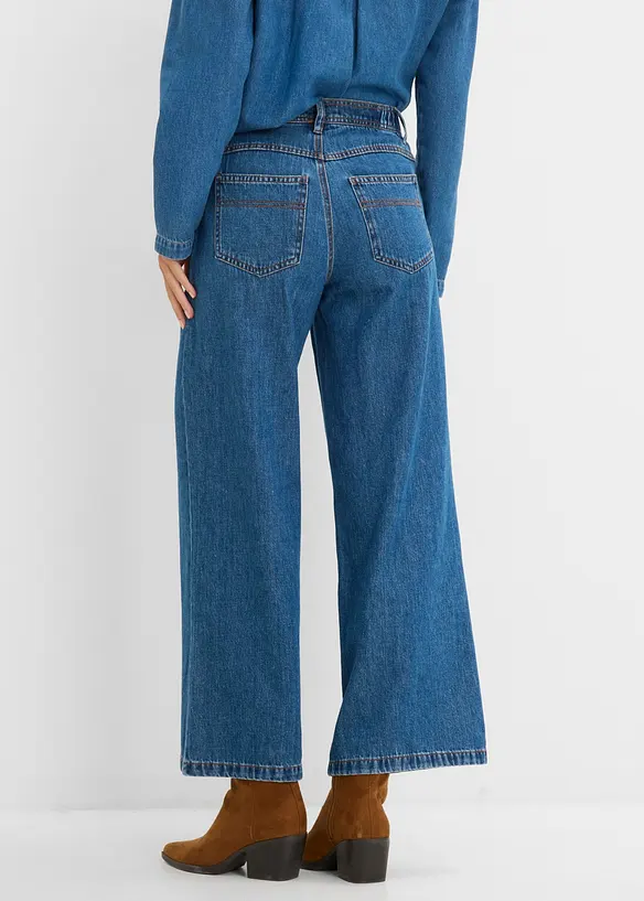 Wide leg jeans mid waist, cropped, bonprix