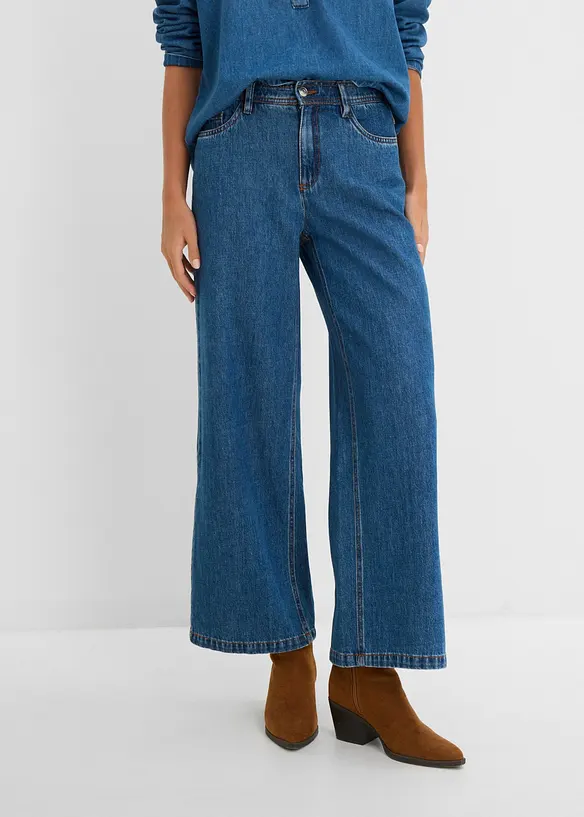 Wide leg jeans mid waist, cropped, bonprix