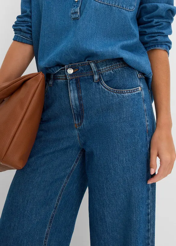 Wide leg jeans mid waist, cropped, bonprix