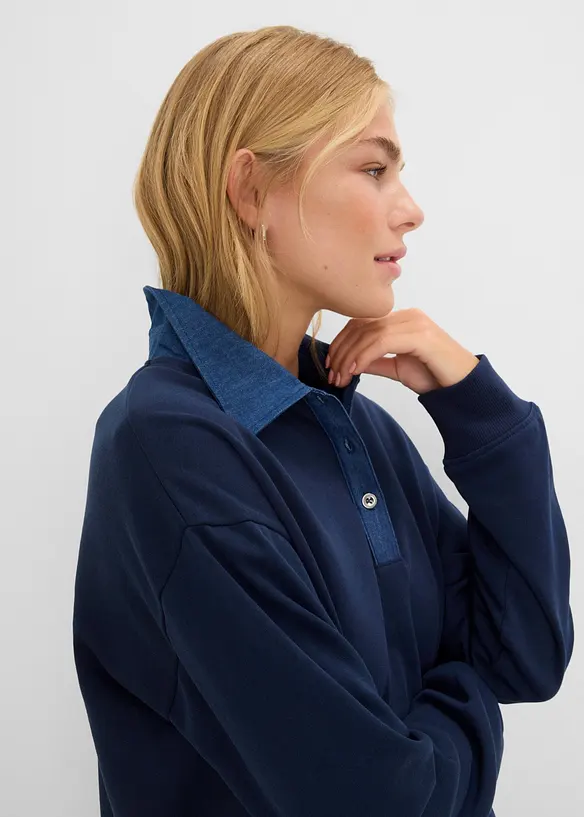 Oversized sweatshirt i bomullsmiks med krage i denim, bonprix