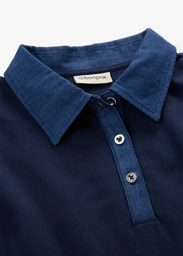 Oversized sweatshirt i bomullsmiks med krage i denim, bonprix