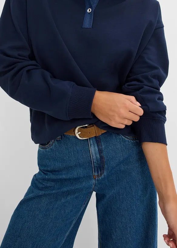 Oversized sweatshirt i bomullsmiks med krage i denim, bonprix