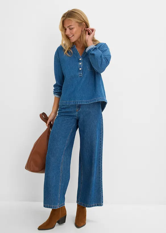 Denimbluse i tunikastil, bonprix