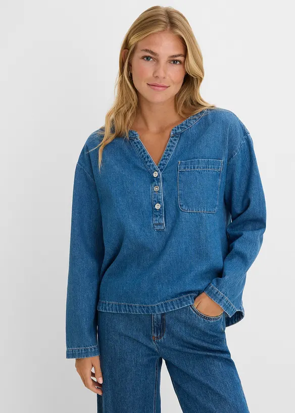 Denimbluse i tunikastil, bonprix