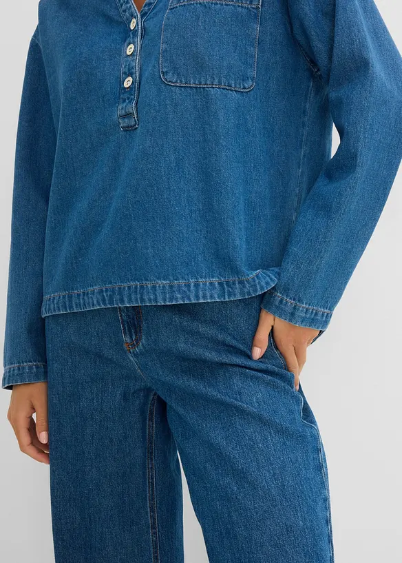 Denimbluse i tunikastil, bonprix