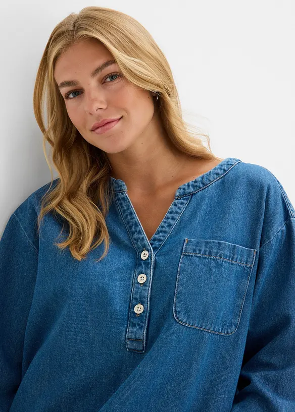 Denimbluse i tunikastil, bonprix