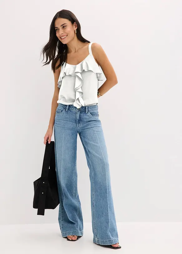 Wide Leg-jeans Mid Waist, Low Stretch Full Length, bonprix