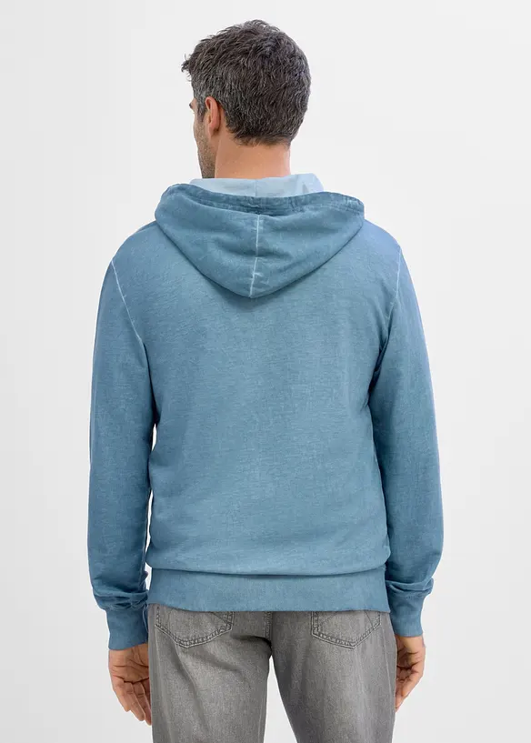 Sweatjakke med hette i vasket stil av 100% bomull, bonprix