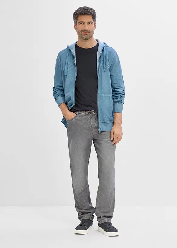 Sweatjakke med hette i vasket stil av 100% bomull, bonprix