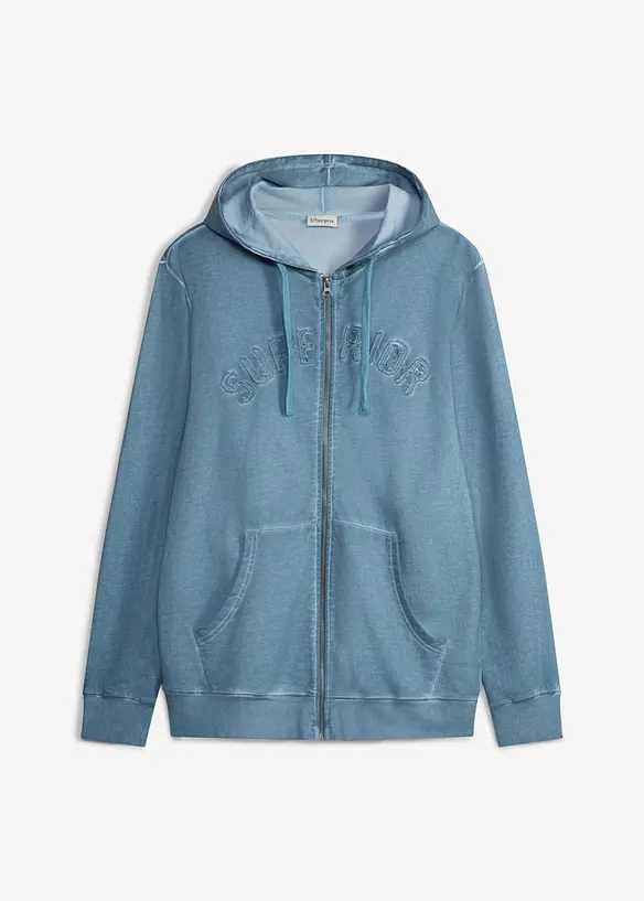 Sweatjakke med hette i vasket stil av 100% bomull, bonprix