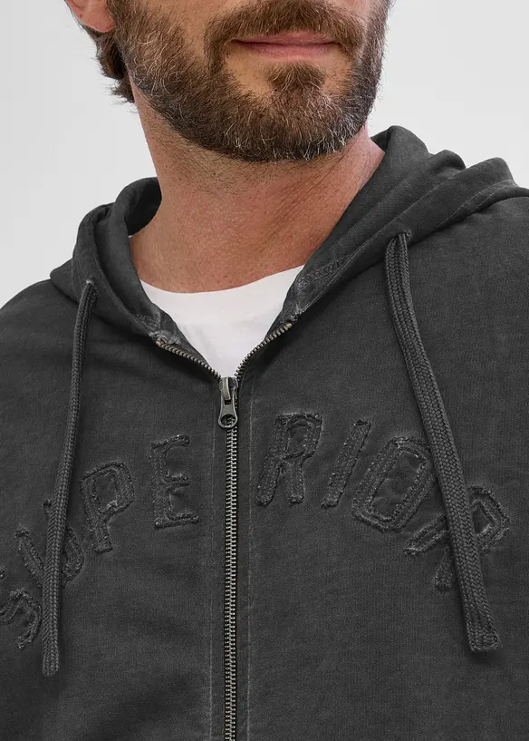 Sweatjakke med hette i vasket stil av 100% bomull, bonprix