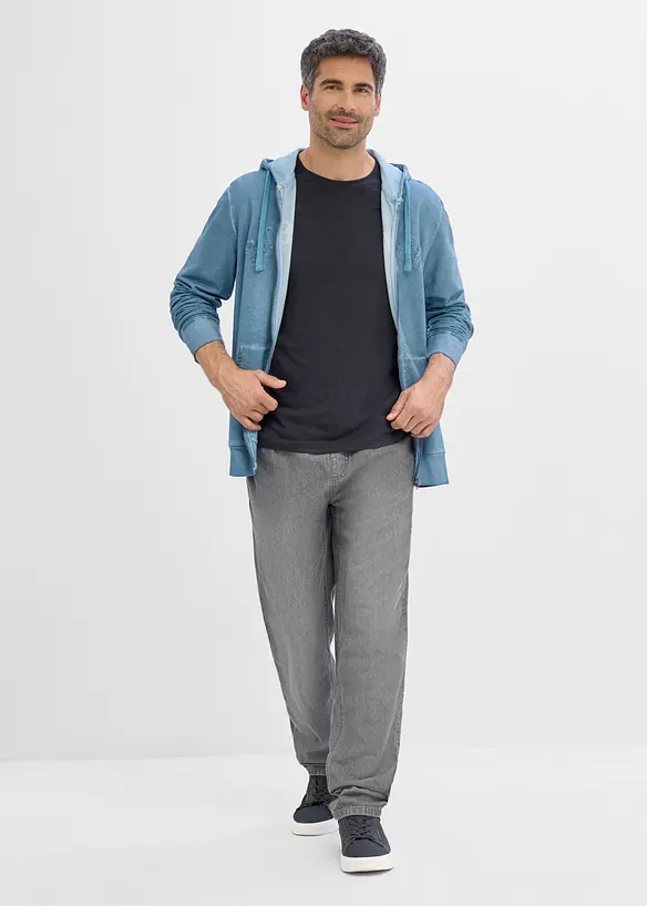 Sweatjakke med hette i vasket stil av 100% bomull, bonprix
