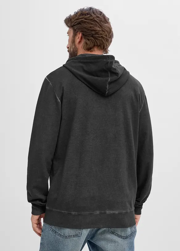 Sweatjakke med hette i vasket stil av 100% bomull, bonprix
