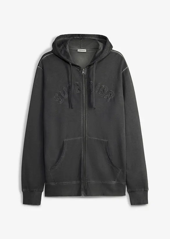 Sweatjakke med hette i vasket stil av 100% bomull, bonprix