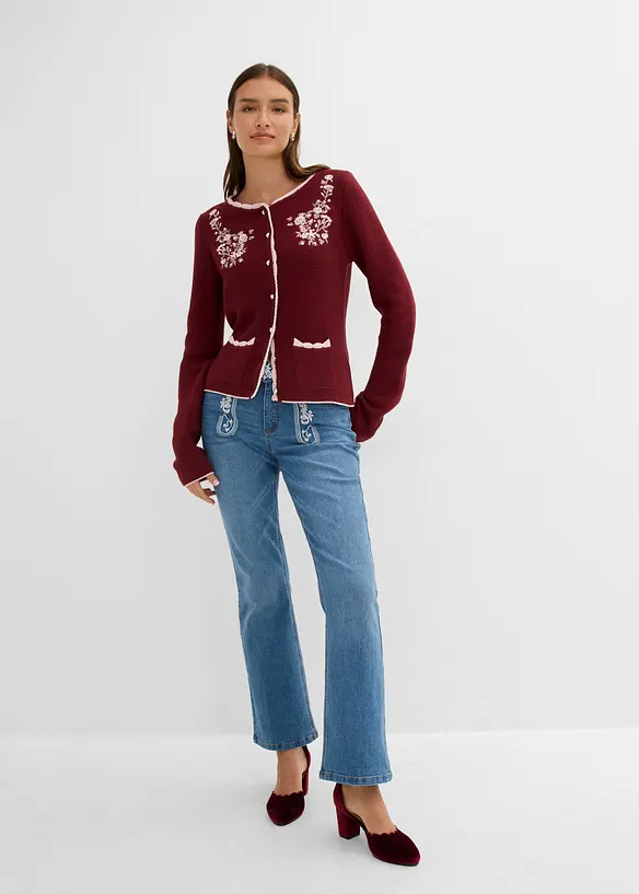 Pen strikkejakke i tyrolerstil med broderi, bonprix