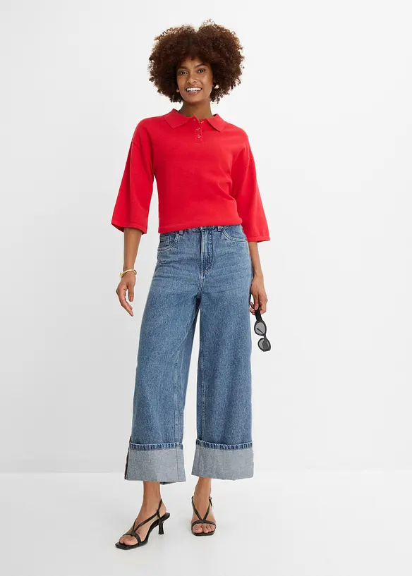 Wide Leg-jeans Mid Waist, cropped, bonprix