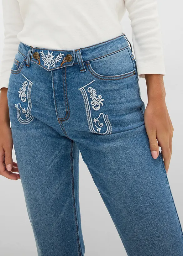 Bootcut-jeans i oktoberfeststil, Mid waist med broderi, bonprix