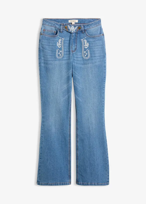 Bootcut-jeans i oktoberfeststil, Mid waist med broderi, bonprix