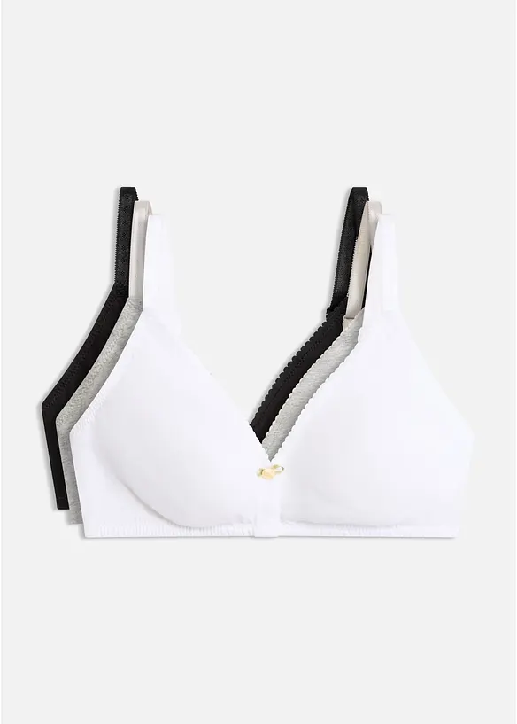 BH uten spiler med &oslash;kologisk bomull (3-pack), bonprix