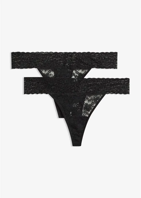 Tanga-stringtruse i blondemateriale (2-pack), bonprix