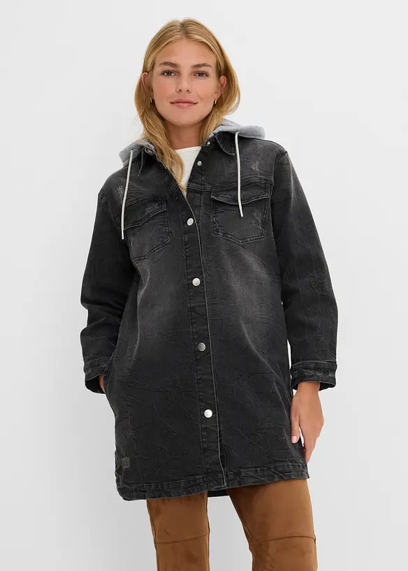 Denimjakke med hette, bonprix