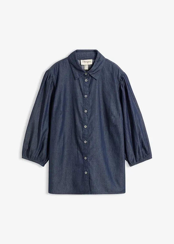 Denimskjorte i &oslash;kologisk bomull med puffermer, bonprix