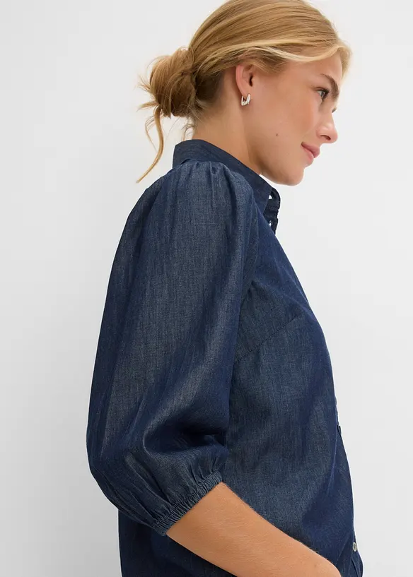Denimskjorte i &oslash;kologisk bomull med puffermer, bonprix