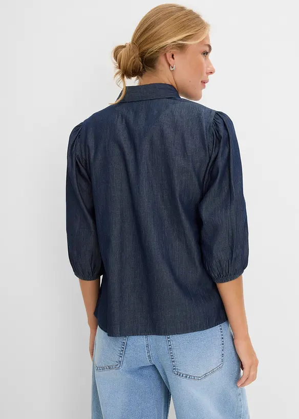 Denimskjorte i &oslash;kologisk bomull med puffermer, bonprix