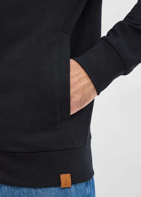 Sweatjakke med detaljer i imitert skinn og st&aring;krage, bonprix
