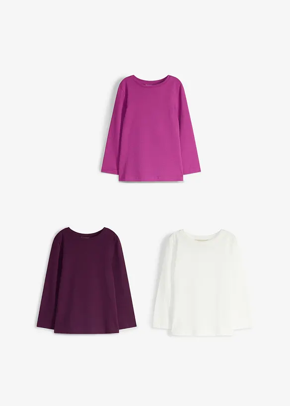 Langermet topp i 100% &oslash;kologisk bomull (3-pack), bonprix