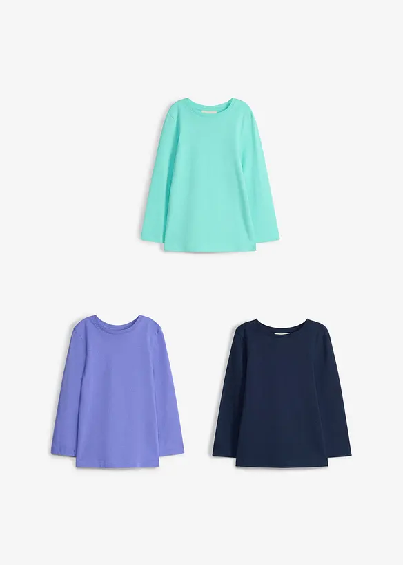 Langermet topp i 100% &oslash;kologisk bomull (3-pack), bonprix