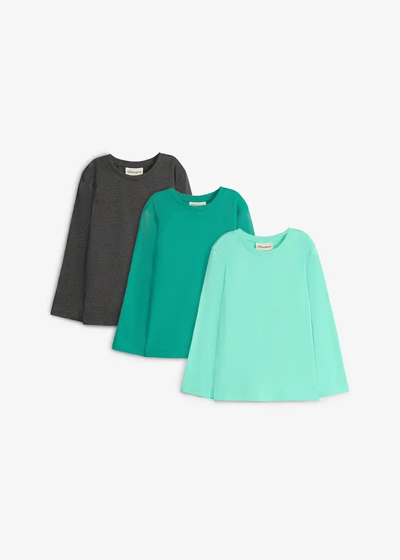 Langermet topp med &oslash;kologisk bomull (3-pack), bonprix