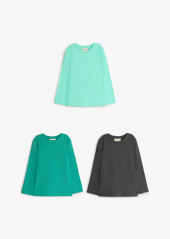 Langermet topp med &oslash;kologisk bomull (3-pack), bonprix