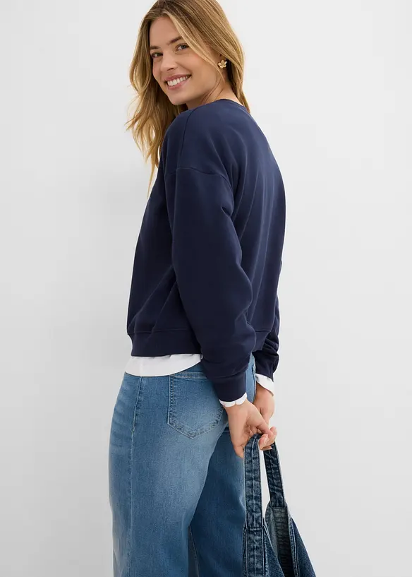 Kort sweatshirt i 100% &oslash;kologisk bomull, bonprix