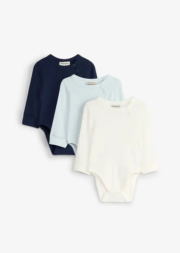 Langermet body i 100% bomull (3-pack), bonprix