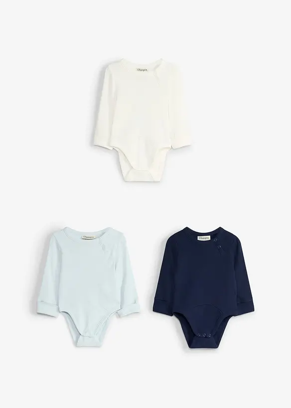 Langermet body i 100% bomull (3-pack), bonprix