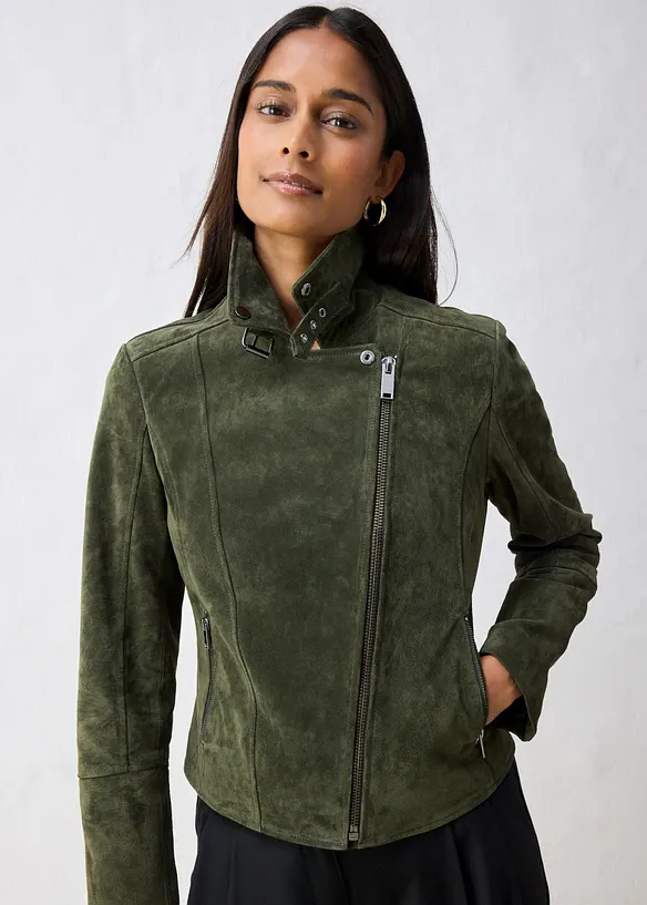 Bikerjakke i semsket skinn, bonprix