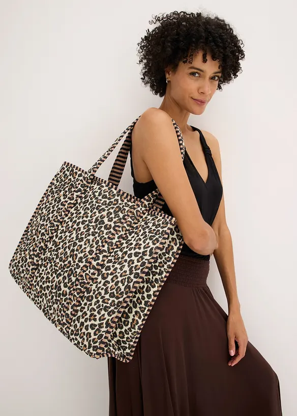 Leopardm&oslash;nstret, vendbar shopper i bomull, bonprix