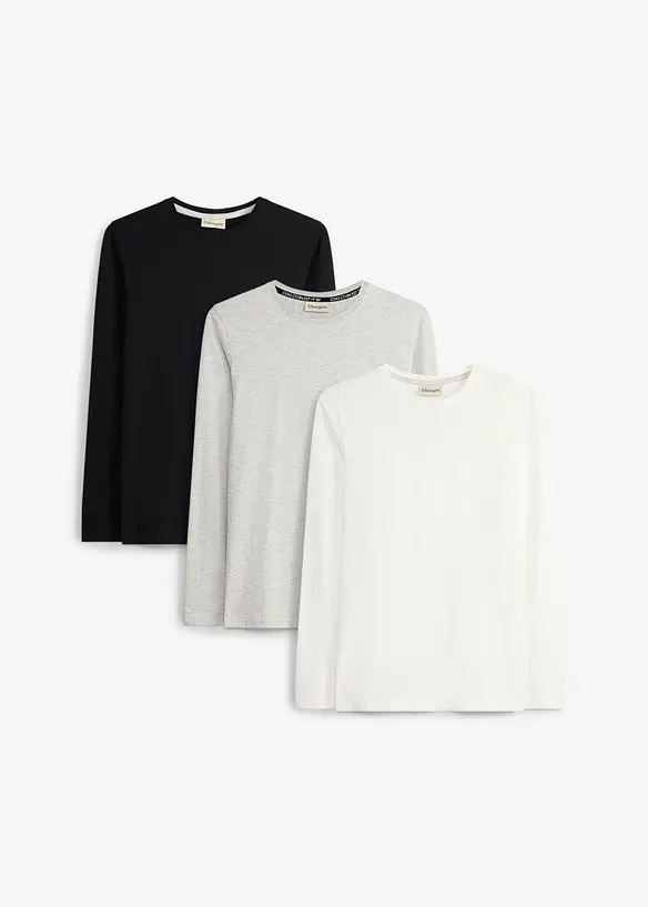 Langermet topp med &oslash;kologisk bomull (3-pack), bonprix