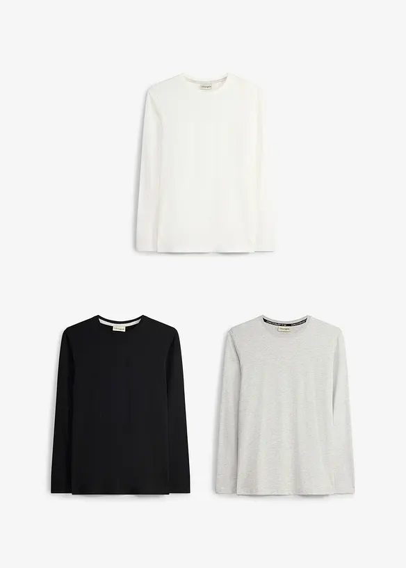 Langermet topp med &oslash;kologisk bomull (3-pack), bonprix