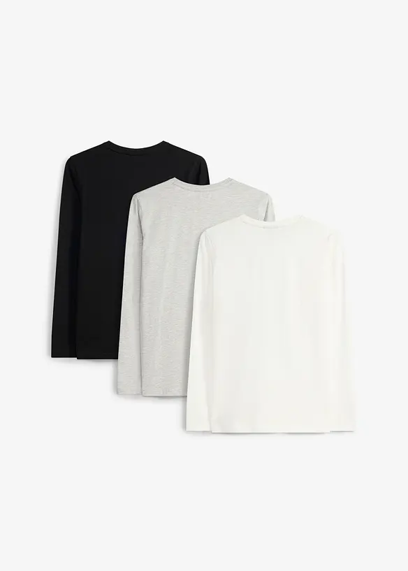 Langermet topp med &oslash;kologisk bomull (3-pack), bonprix