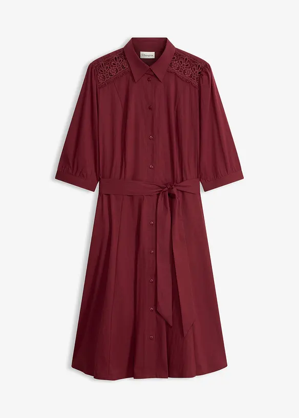 Skjortekjole med blonder og knytebelte, bonprix