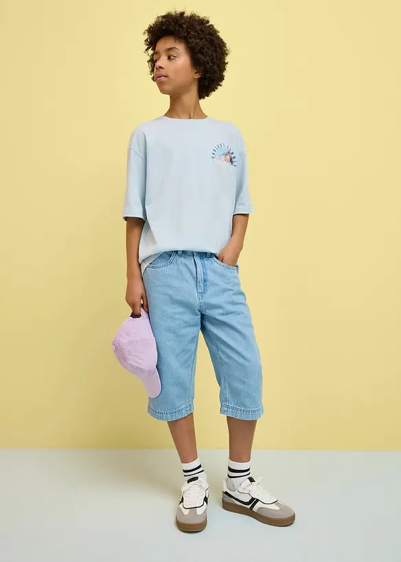 Lang jeansbermuda med regulerbar linning, Loose Fit, bonprix