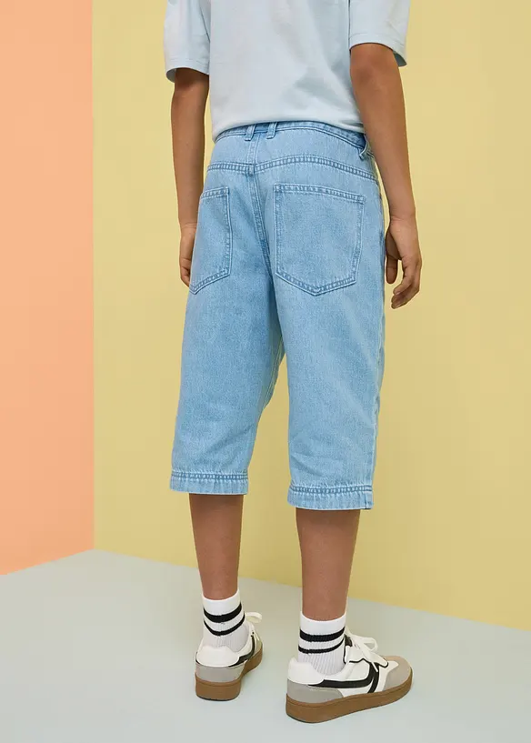 Lang jeansbermuda med regulerbar linning, Loose Fit, bonprix